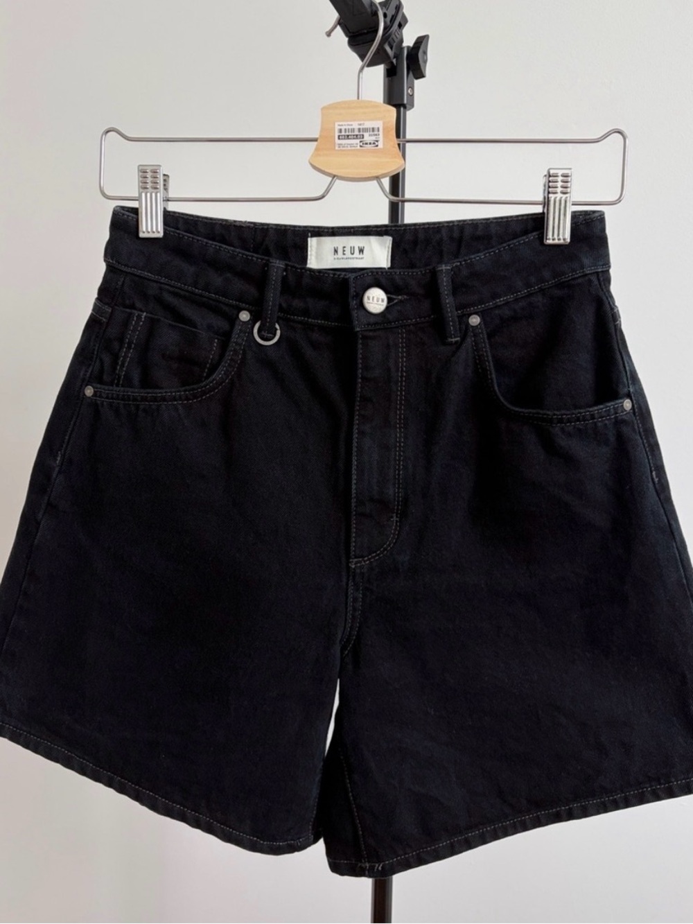 NEUW Sade Baggy Cult Black High-Rise A-Line Denim Shorts 26